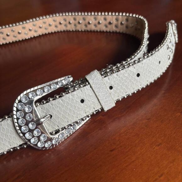Vintage White Snakeskin Rhinestoned Western Belt Low Rise Small Medium - Picture 2 of 7